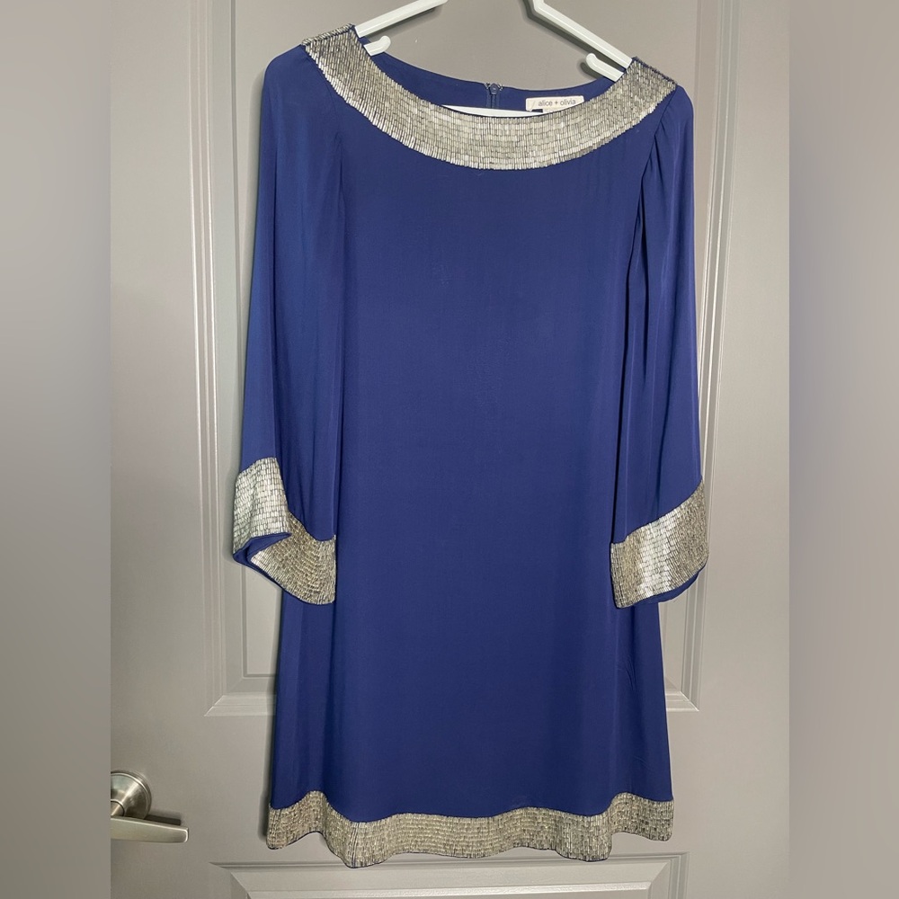 Alice + Olivia Royal Blue Dress with Silver Trim